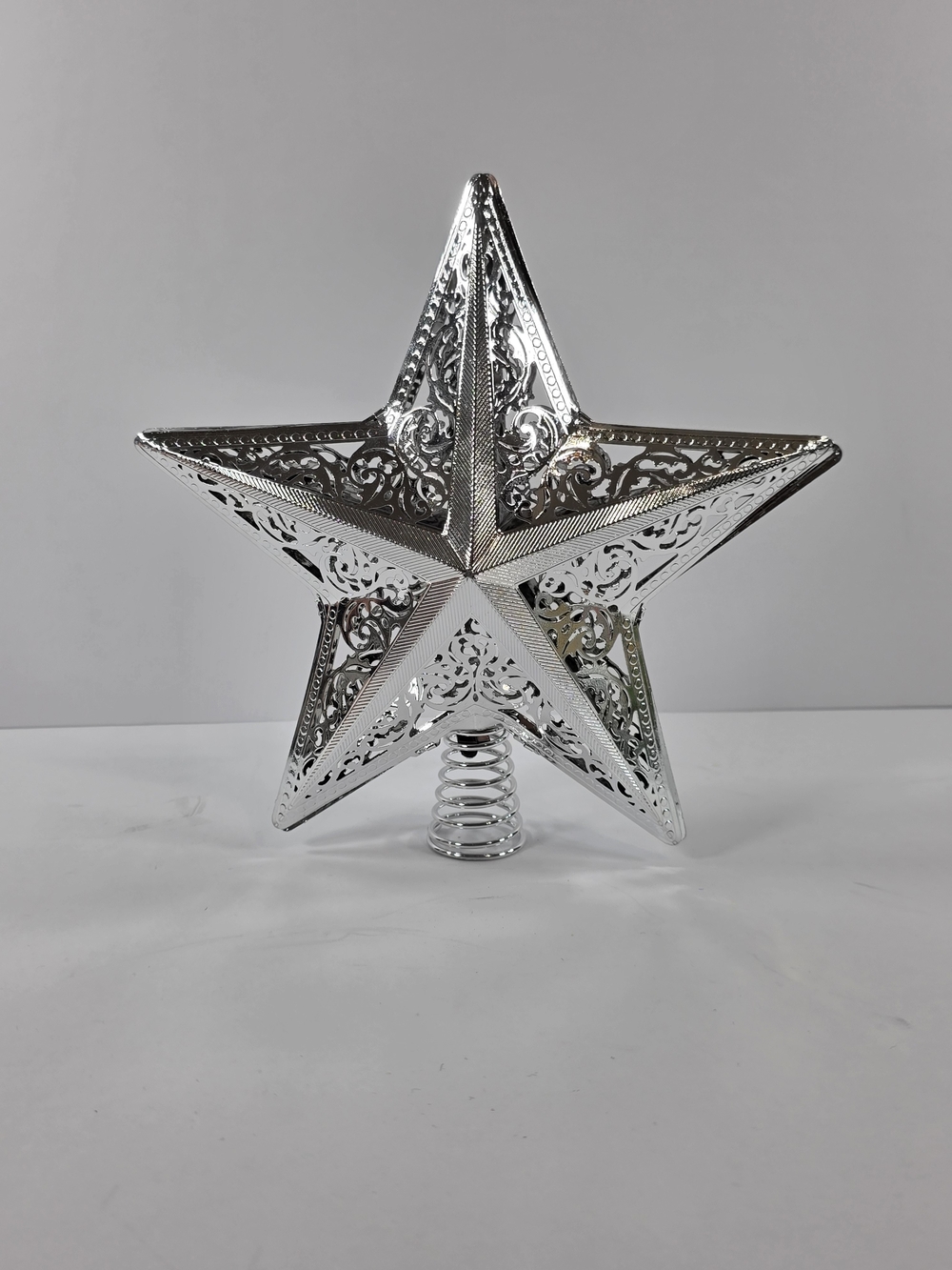 Metal Christmas Tree Silver Star Filigree Coil Base